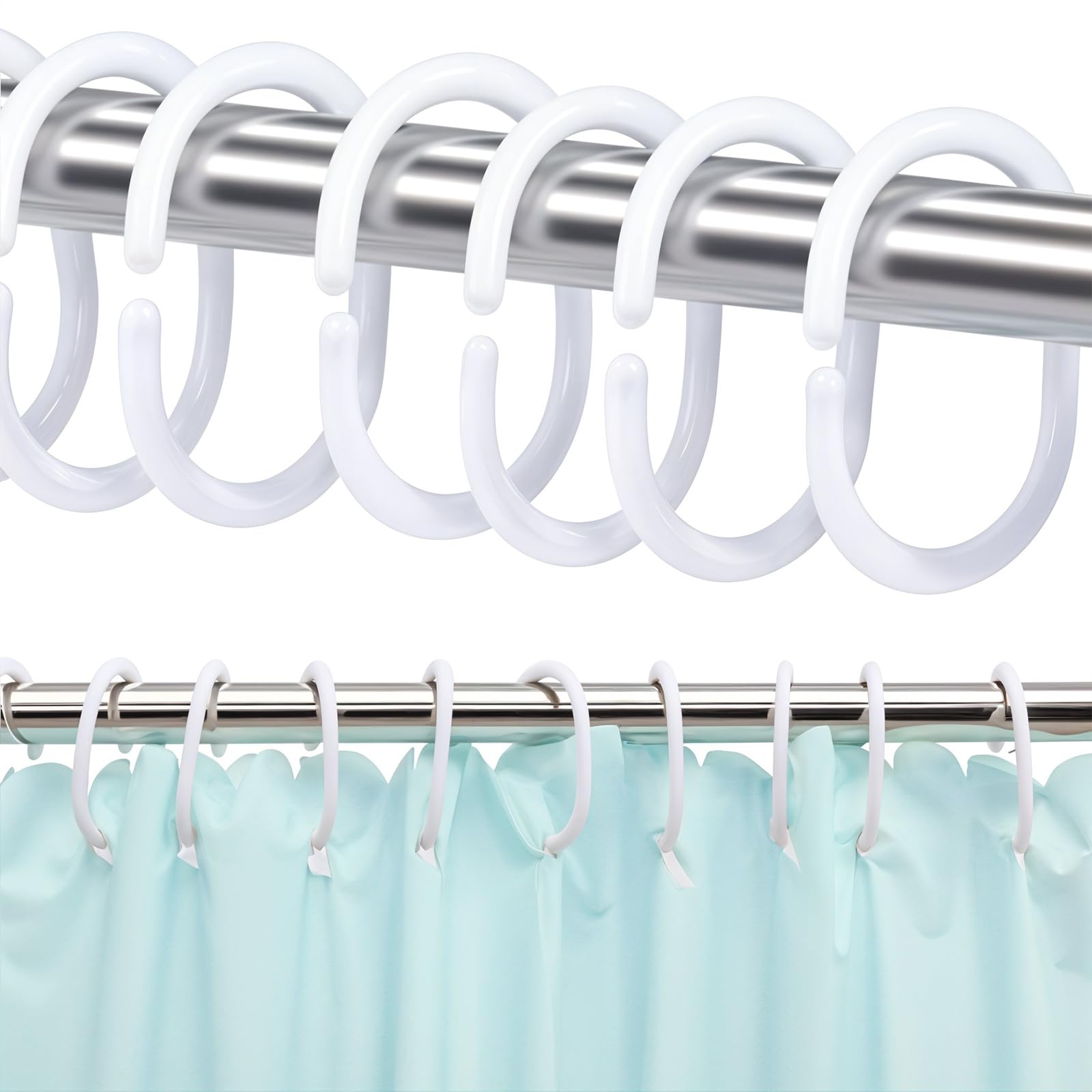 Lanjue 36 Pack Shower Curtain Rings, White Plastic C Hooks