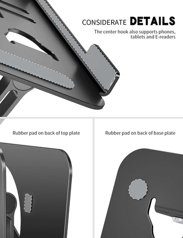 Tobeoneer Aluminum Adjustable Laptop Stand for Desk,Foldable, 10-16",Black