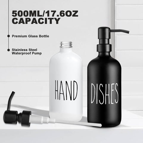 Glass Soap Dispenser Set: Modern Kitchen Sink Soap Dispenser Set of 2 with Ceramic Tray 500ML/17oz Bathroom Hand Wash Bottles,for Liquid Hand Soap