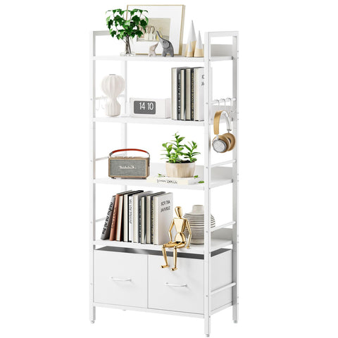 Aibiju Shelf Bookcase, 5 Tier Bookshelves With 2 Fabric Cloth Drawers, Free Standing Storage Shelving Unit for Bedroom, Living Room and Office