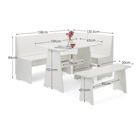 Julian Bowen Newport Corner Dining Set with Bench, White - W158 x D120cm