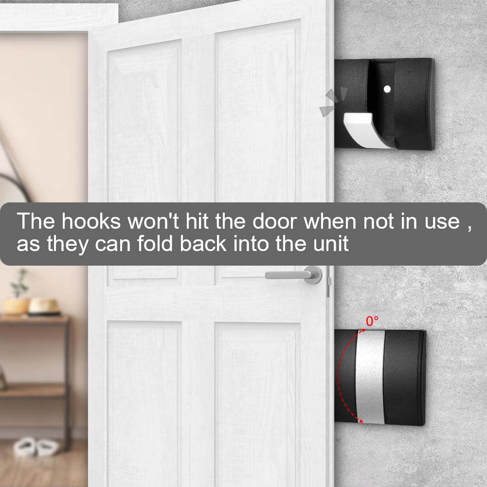 flintronic Wall Mounted Floating Rack with 3 Silver Hooks, Foldable Metal Wall Hook, Space Aluminum Material Coat Hook Rack Wall Hanger