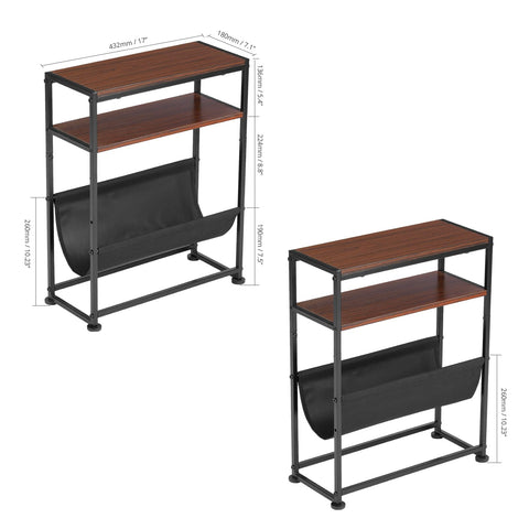 ZEXVIDA Small End Table for Small Spaces - Slim Side Table with Magazine Holder,2 in 1 Design Narrow End Table Living Room,Skinny Bedroom Nightstand
