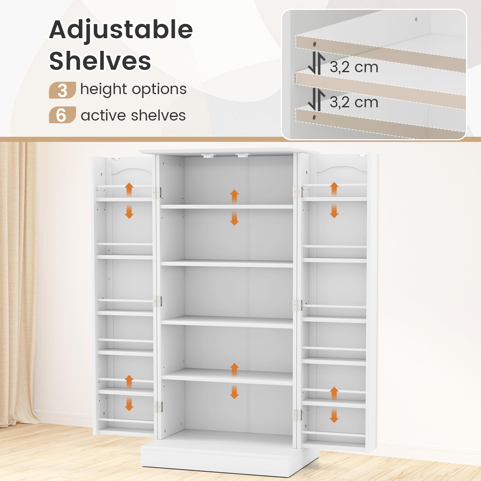 GiantexUK Kitchen Cupboard, Wooden Buffet Pantry Cabinet with 17 Shelves and 2 Doors, Multifunctional Storage Organizer for Living Room Dinning Room
