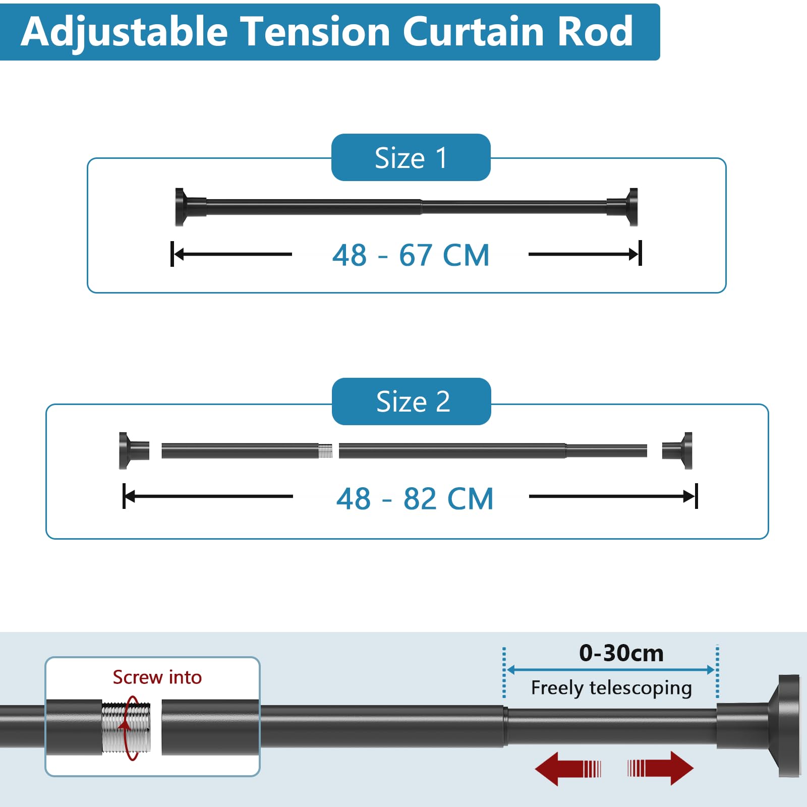WELDUN Extendable Shower Curtain Tension Rod 48-82CM No Drill Rod