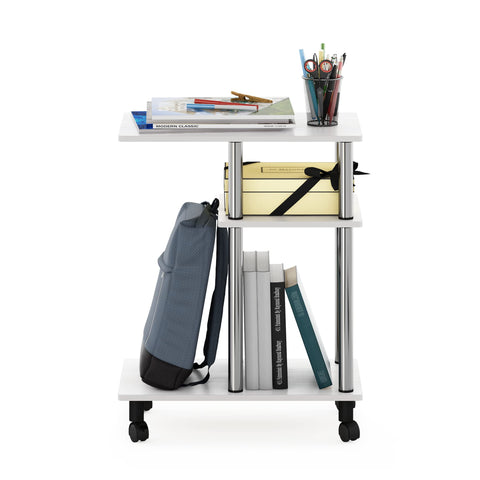 Furinno TURN-N-TUBE Side Table, 3-Tier C-Shape End Table with Wheels, Toolless Assembly Night Stand, Bedside Table with Open Shelf, for Living Room
