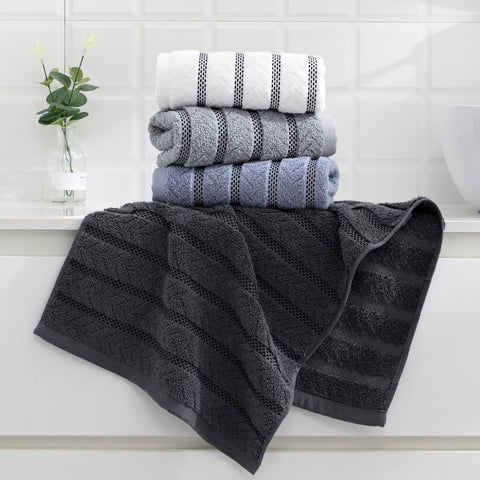 sense gnosis 100% Cotton White Hand Towel Set of 2 Thick Jacquard Ribbed Striped Soft Quick Dry and Absorbent Bathroom Decorative Hand Towel 13 x 29