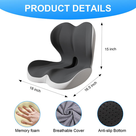 Gresonic Ergonomic Memory Foam Seat Cushion, For Office, Car, Gaming & Dining Chairs, Sciatica, Tailbone & Coccyx Pain Relief