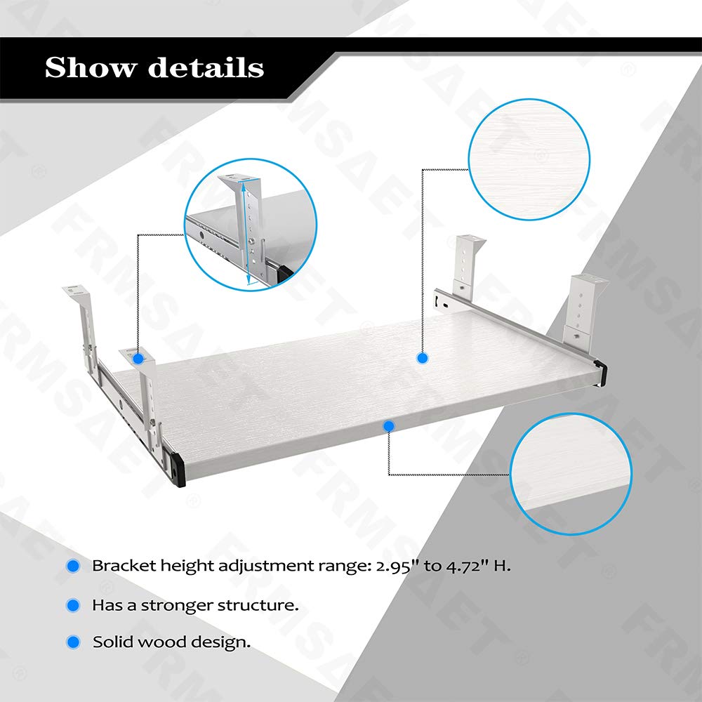 FRMSAET Under Desk 20/24/30 inch Keyboard Drawer Platform(20 inch, White)