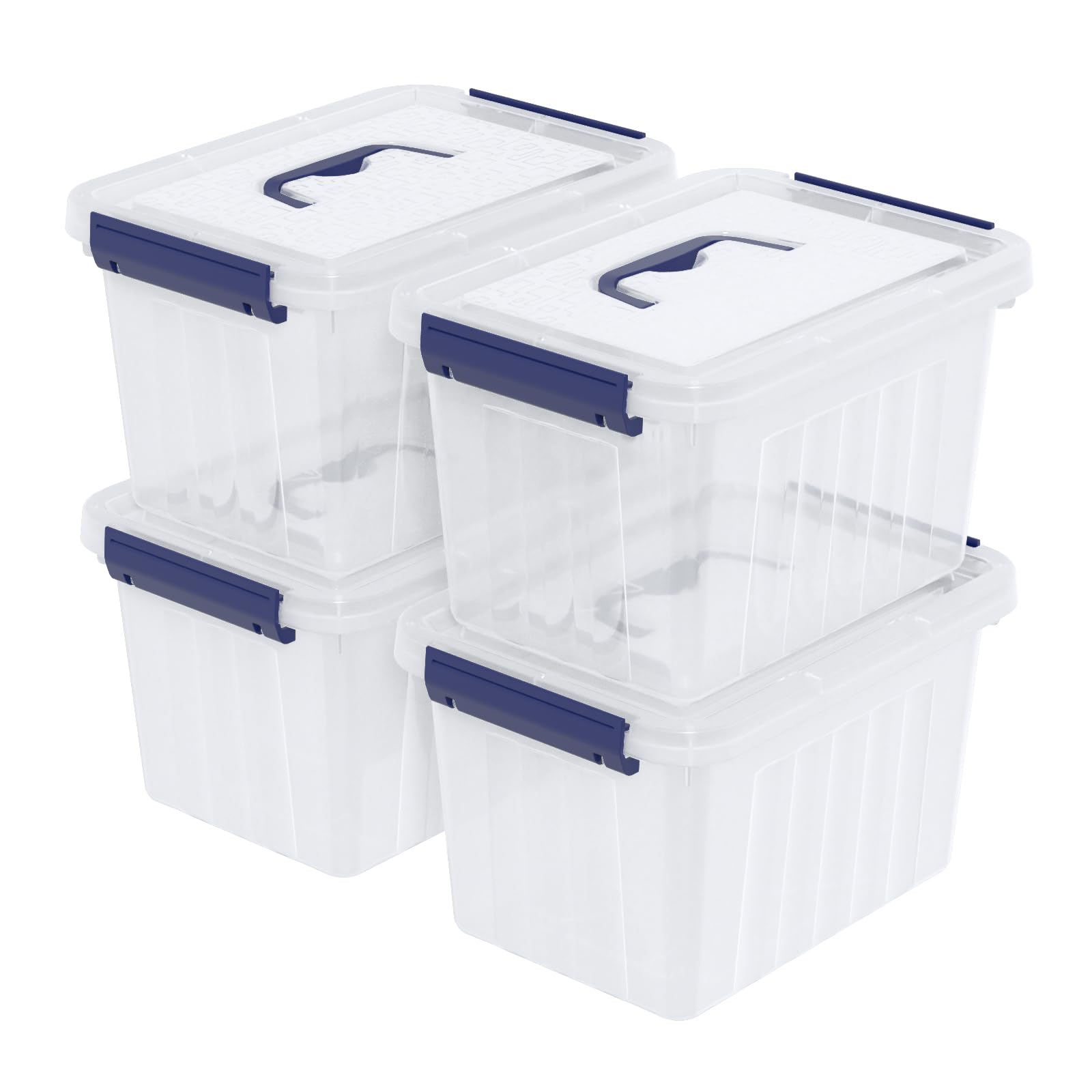 Ortodayes 4 Pack Clear Latch Box with Handle, 6 L Clear Lidded Storage Box Set