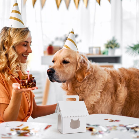 BENECREAT 30 Pcs Dog Party Favors Boxes with Unique Cat's Head Window Design, Puppy Adoption Party Supplies for Pet Celebration Gift Boxes & Dog