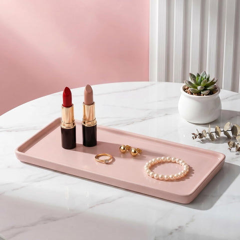 Ceramic Vanity Tray,20.5x9.5x1.2cm Cosmetics Tray,Rectangular Decorative Trinket Dish for coffee, perfume