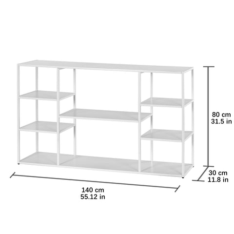 HDANI 140cm Long Sofa Console Table,Narrow Modern Entryway Table Behind Couch with Storage Shelves,4 tier Shelf Bookshelf for Living