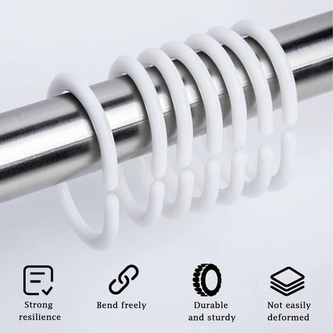 Plastic Shower Curtain Rings – Rust-Proof C-Shape Bathroom Hooks