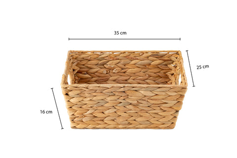 ECHTWERK Water Hyacinth Storage Basket, Rectangular, 35 x 25 x 16 cm, Natural Colours, Wicker Basket, Stackable for Bathroom, Office & Living Room
