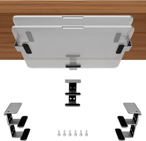JEMACHE Under Desk Dual Decker Laptop Mount, Hard Aluminum Under Table Desk 2 Tier Holder for Laptop, Mac Mini, MacBook