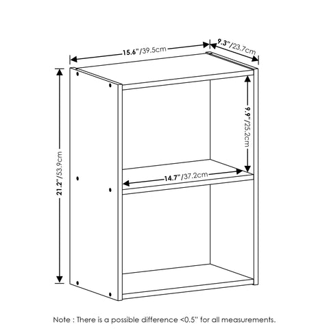 Furinno LUDER Book Shelf, 2-Tier Modern Bookshelf, Open Shelves Bookcase 9 x 16 x 21, for Living Room, Bedroom, Home Office, White