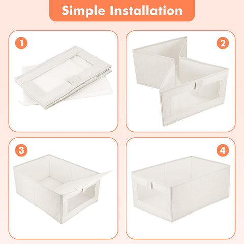 Hejo 3 Pcs Fabric Storage Boxes with Transparent Window, 40×27×17cm
