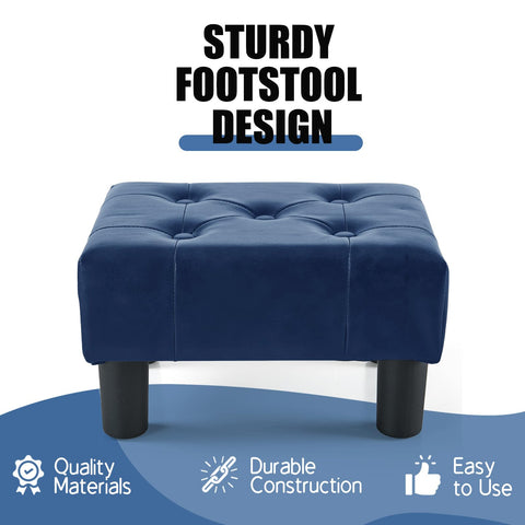 BRIAN & DANY Small Foot Stool, Faux Leather Footstool with Legs, Footstools for Living Room, Ottoman Footrest Extra Seating for Entryway, Blue
