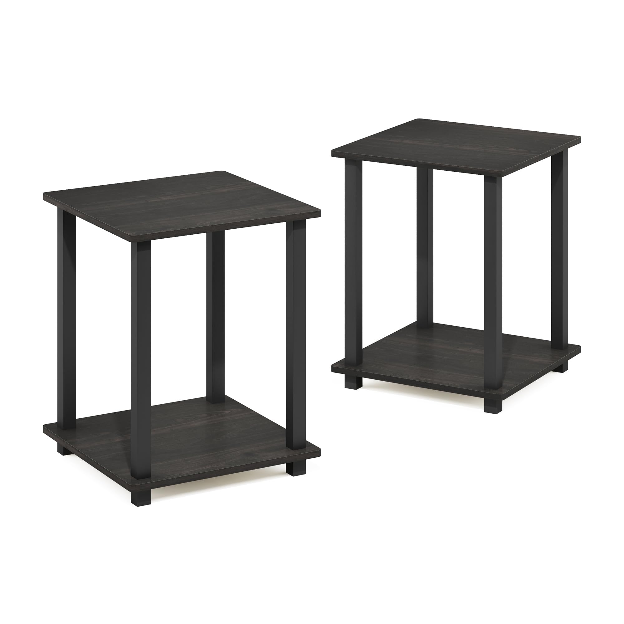 Furinno SIMPLISTIC Side Table Set of 2, 2-Tier End Table, Nightstand, Night Stand, Bedside Table, Easy Assembly, for Living Room, Bedroom, Espresso