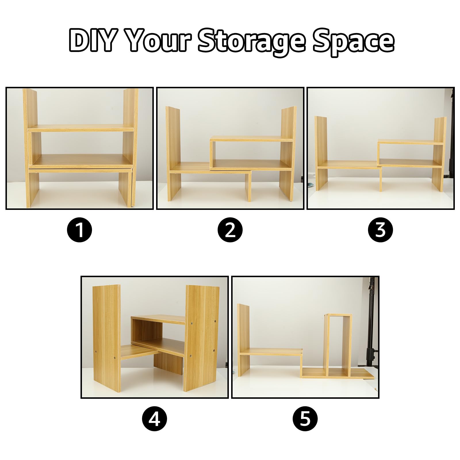 DAJAVE Desktop Bookshelf Organiser Wooden Desktop Storage Shelf Adjustable Desktops Shelf Expandable Desk Bookcase Desk Shelves Unit Desktops Display