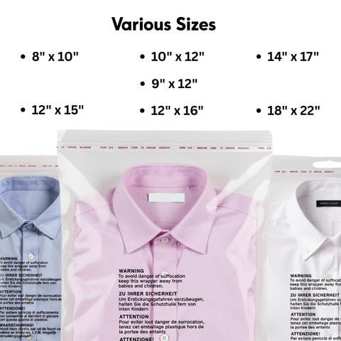 TP4U - 100 Self Seal Garments Bags 10'' x 12'' Clear Plastic Resealable Polypropylene Transparent Safety Warning Clothes Shirt T-Shirt Display