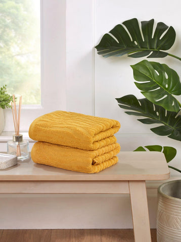 Rapport Home 2-Pack Safari Hand Towels | Mustard Yellow | 50x85cm 100% Cotton 500GSM | Absorbent & Soft Bathroom Towel Set | Oeko-Tex Certified