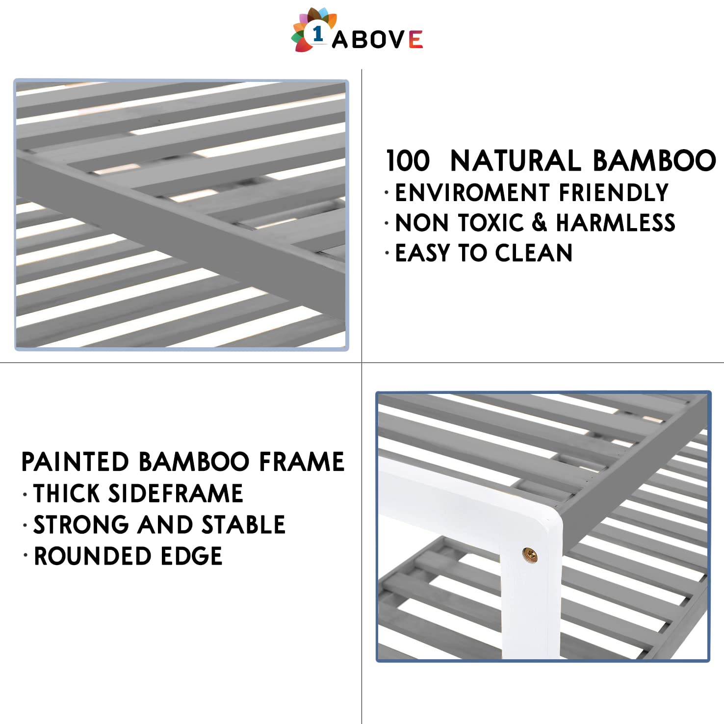 1ABOVE Bamboo Shoe Rack, Plant Rack, Perfect for Corridor, Living Room, Bathroom, Bedroom, Hallway or Small spaces-Parent. (Grey & White, 4 Tier)