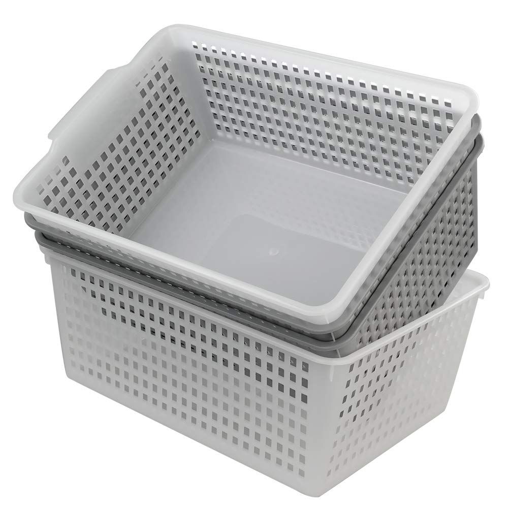 Dynko 4 Packs Large Storage Baskets, Plastic Weave Organizer Baskets