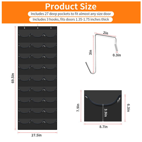 clbutge Baseball Cap Organizer, 27 Pocket Over The Door Hat Rack, Clear PVC Pockets, Fitted Hat Storage, Wall Mount Bag, Hat Holder Hanger