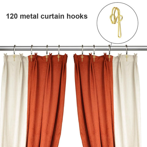 Alaoo 120 Pack Curtain Hooks, Metal Curtain Hooks, Gold Curtain Header, Heavy Duty Curtain Hooks, Tape Drapery Hooks for Drapery Shower Curtain