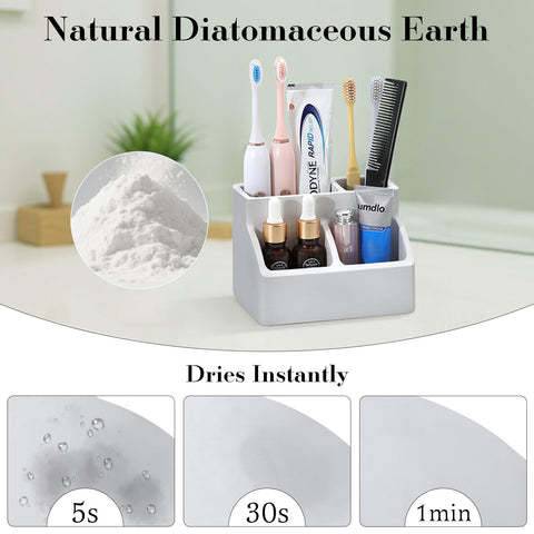 Luxspire Diatomite Toothbrush Holder, 4 Slots, Light Gray