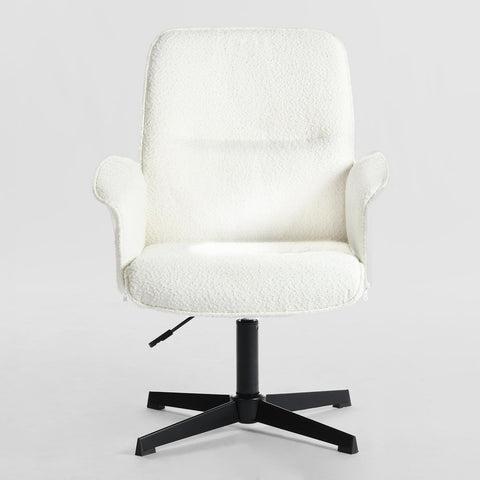 MEUBLE COSY Office Chair Ergonomic Boucle Cross-legged Accent Armchair Swivel Height Adjustable No Wheels High Back for Home Computer Desk Makeup