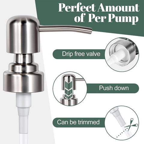 2PCS 304 Stainless Steel Soap Dispenser Pump Head – Replacement Soap Pump for Kitchen & Bathroom, Reusable Hand Soap Pump
