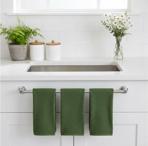 Avocado Forest Green Kitchen Hand Dish Towels: Oversized 28" x 18",100% Cotton Cloth Soft Cleaning Drying Absorbent Ribbed Design
