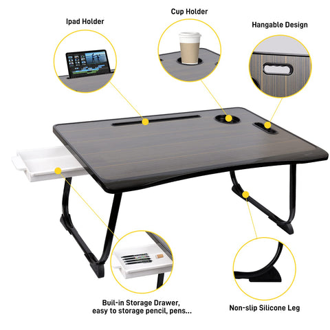 Amaredom Lap Desk, Foldable Bed Desk for Laptop, 60cm x40 cm - Black
