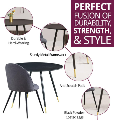 Hallowood Furniture Finley Round Kitchen Table and Chairs Set 4, Black/Grey