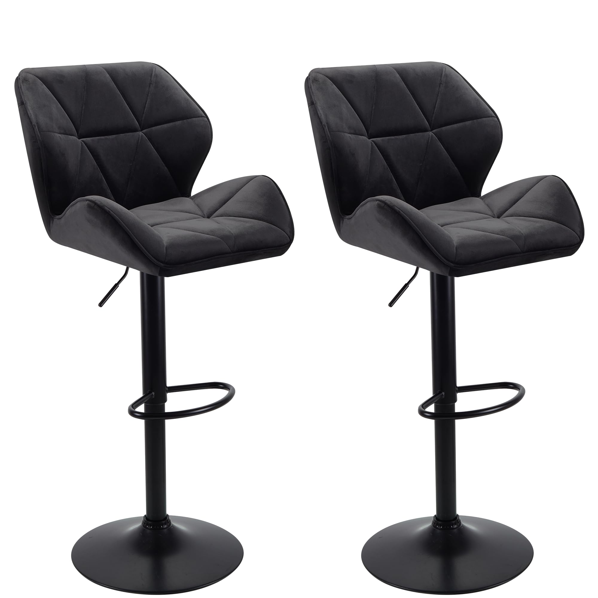 WangPangzi Set of 2 Velvet Bar Stools, Adjustable High Barstool with Footrest, Counter Chairs for Kitchen Islands/Home Bar