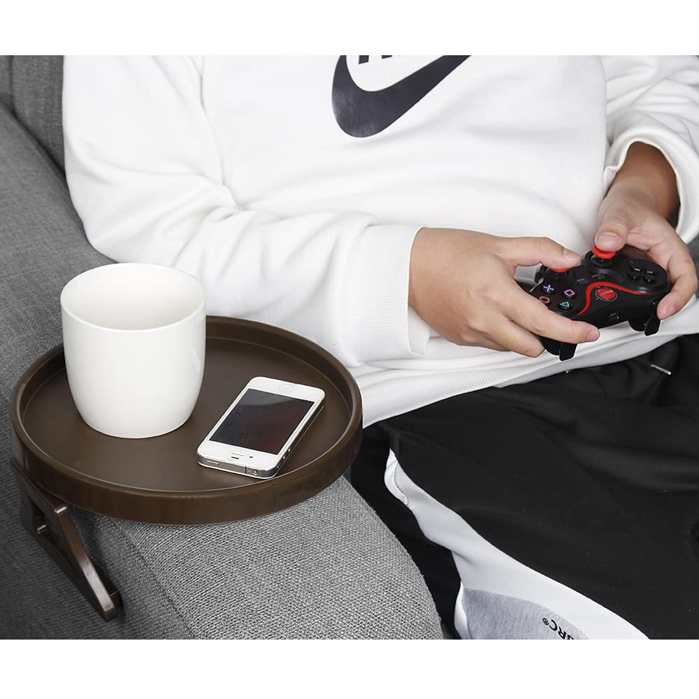 Sofa Arm Table Clip-On Tray for Drinks, Remote & Phone Holder