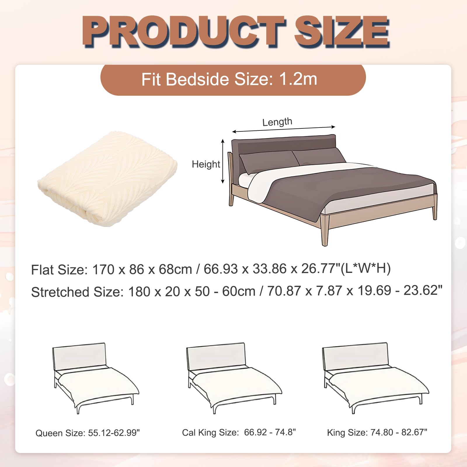 sourcing map Bed Headboard Slipcover, 180cm Jacquard Fabric Stretch Protector Covers, Dustproof Cover for 1.8m Headboard Bedroom Decor, Beige