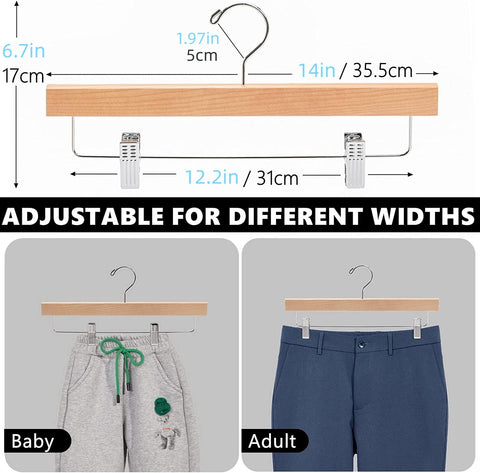 Amber Home 20pcs Wooden Trousers Hangers, Wood Skirts Hangers, Natural