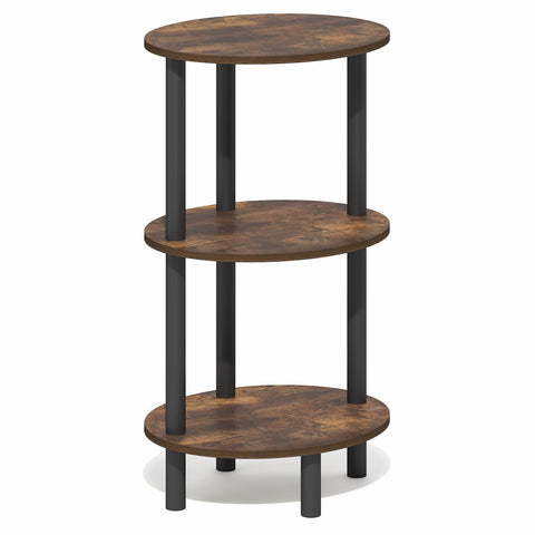 Furinno TURN-N-TUBE Side Table, 3-Tier Oval End Table, Night Stand, Bedside Table, for Living Room, Bedroom, Amber Pine/Black