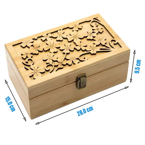 Bamboo Storage Box for Aromatherapy Essential Oil - Wooden Box for 25 Bottles - Ideal Organizer for Travel and Presentation #A