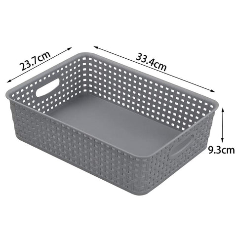 Bblie 6-Pack Rectangular Plastic Shallow Basket, Grey A4 Basket Tray for Storage