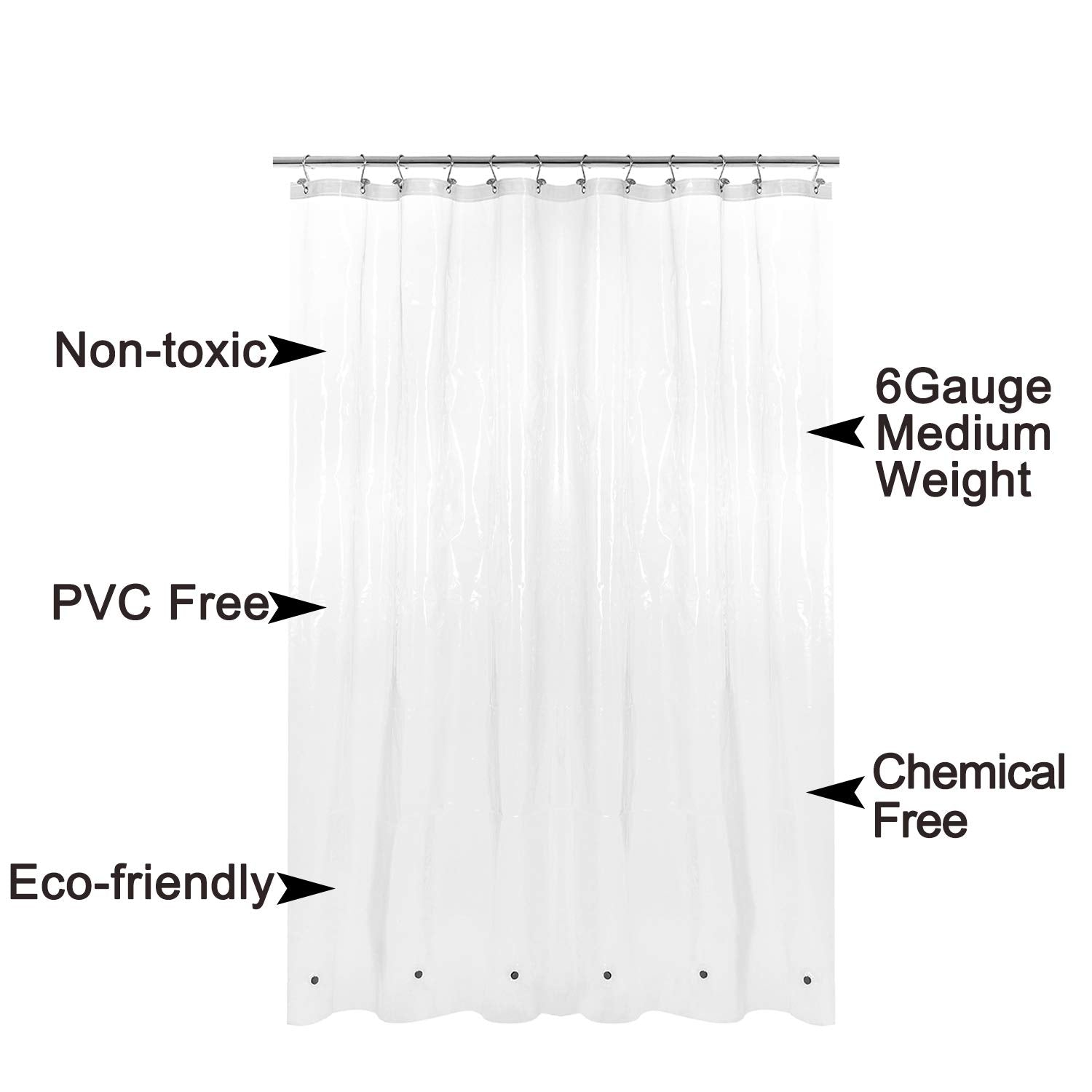 Barossa Design Peva Shower Curtain 72 x 75 Inches Width x Height Clear