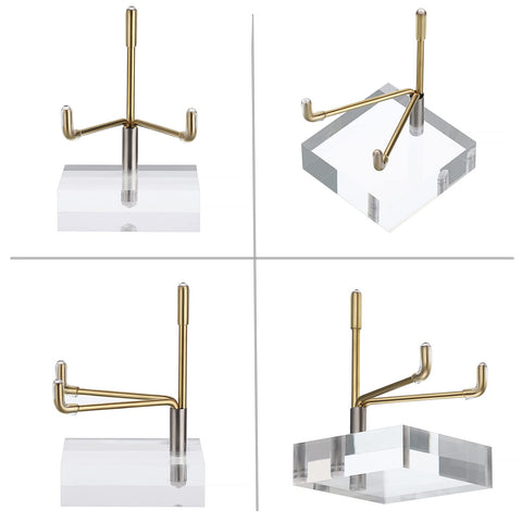 BTSKY Small Size Adjustable Golden Metal Arm Display Stand with Square Base