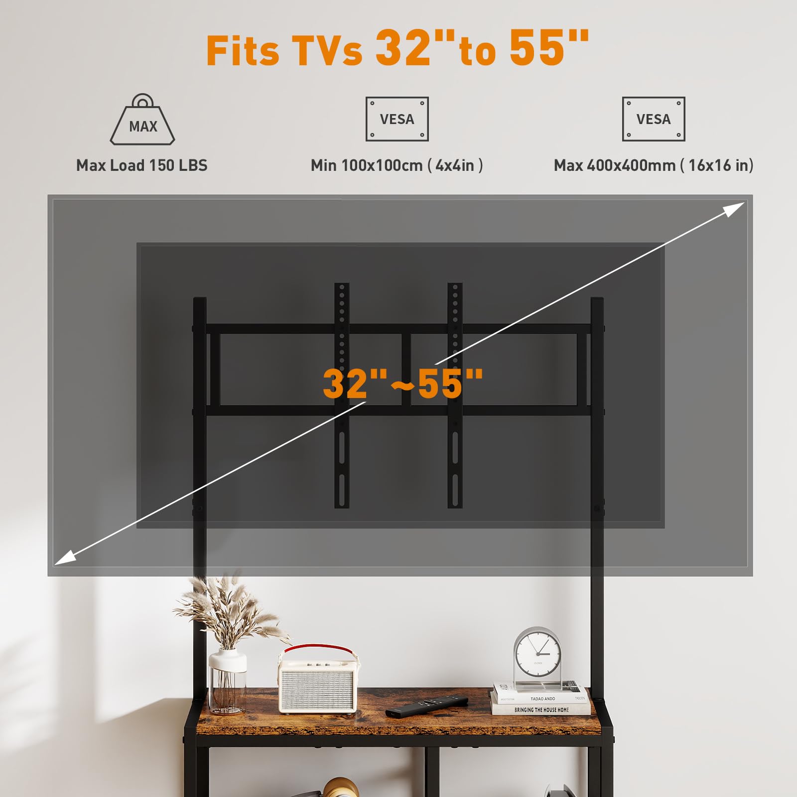 ikkle Universal TV Stand for 32-55 Inch Screens, Adjustable Television Stand with Mount, TV Console Table with Storage Shelf & Drawer