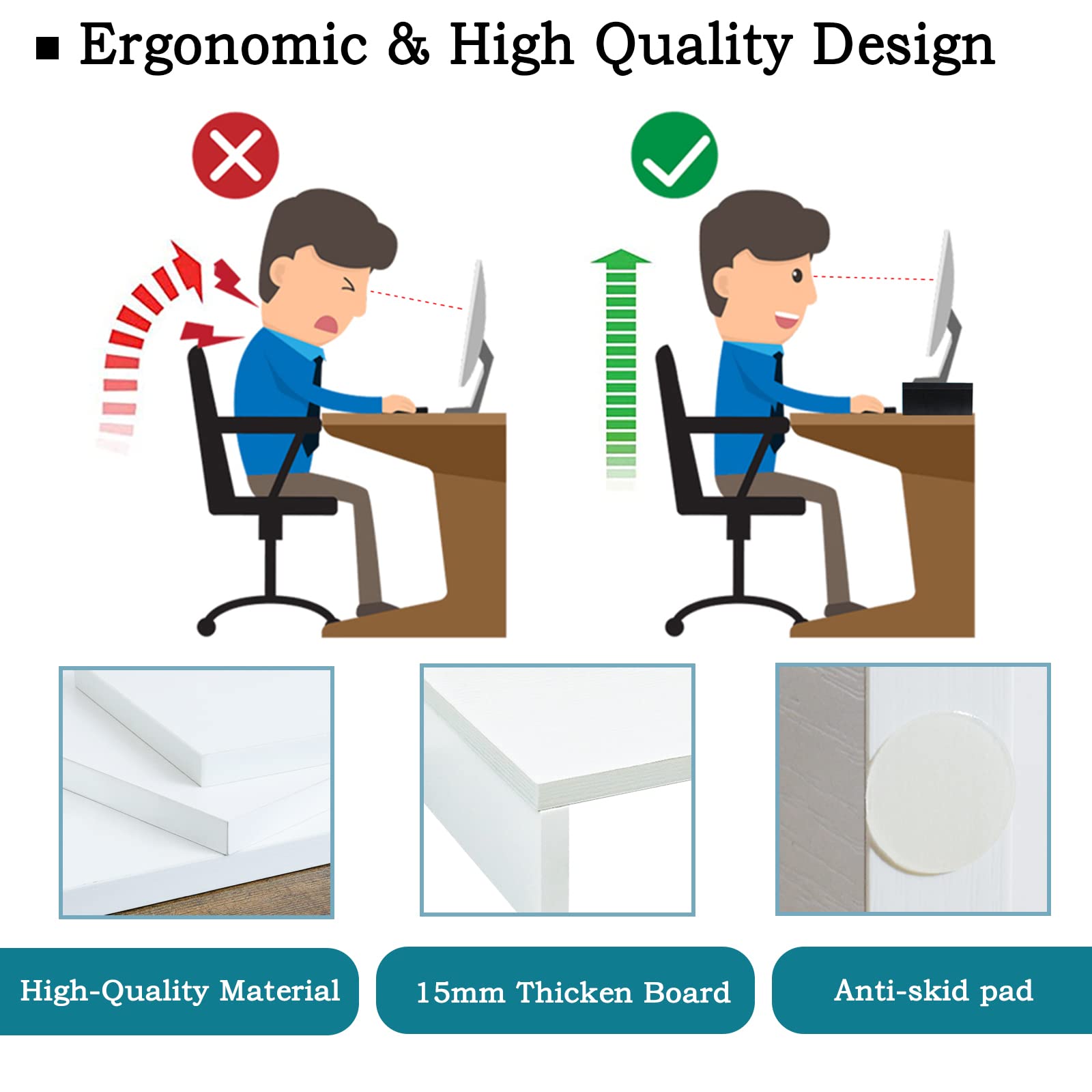 TEAMIX White Monitor Stand Riser-2 Pack,Wood 2 Tier Adjustable Dual Monitor Riser for 2 Monitors/Laptop/PC Computer Stand for Desk