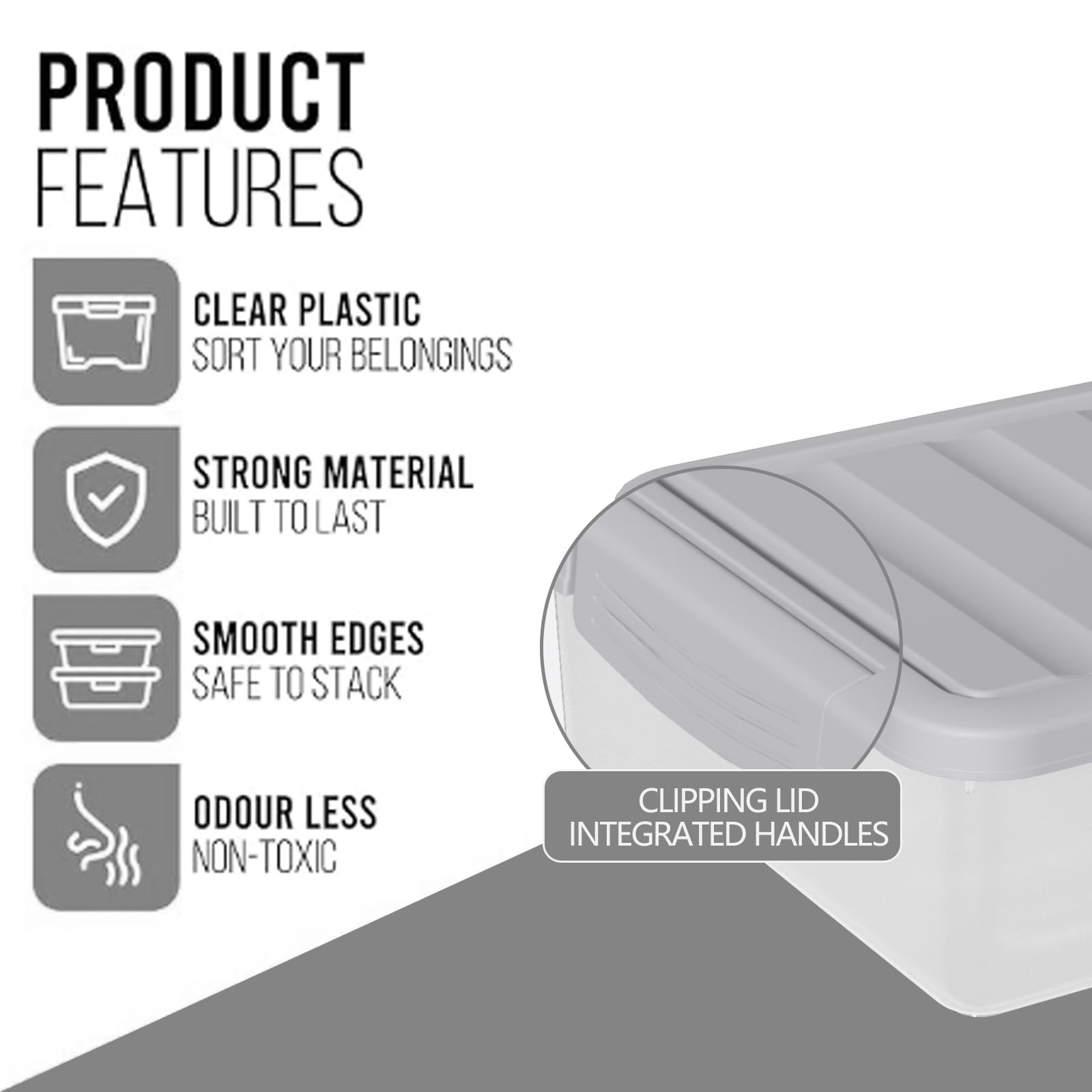 Afromy 14 L Plastic Latching Storage Box with Grey Lid, Set of 2
