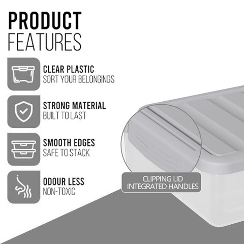 Afromy 14 L Plastic Latching Storage Box with Grey Lid, Set of 2